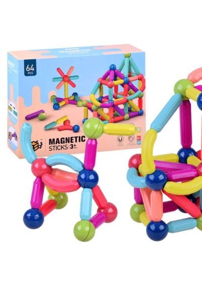 Magnetinės Kaladėlės (64 d.) | Konstruktorius Vaikams | Girlianda.lt