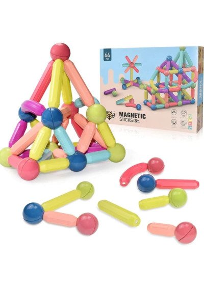 Magnetinės Kaladėlės (64 d.) | Konstruktorius Vaikams | Girlianda.lt