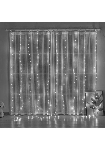 3x3m LED Užuolaida Girlianda – Šaltai Balta | 300 LED, 8 Režimai