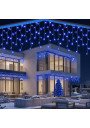 Mėlyna 22m LED girlianda varvekliai baltu laidu su blykste 500 LED IP44 pakuotėje