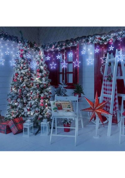 Girlianda Užuolaida „Žvaigždės“ Šaltai Balta | IP44 | 2.75m x 0.75m | Girlianda.lt