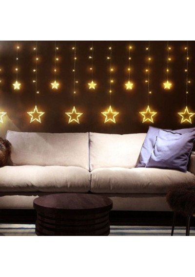 Girlianda Užuolaida „Žvaigždės“ Šiltai Balta | 3x0,6m | IP44 | Girlianda.lt