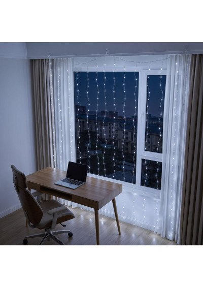 Ledo kristalų šviesos 3x2 m šaltai balta LED girlianda-užuolaida pakuotėje