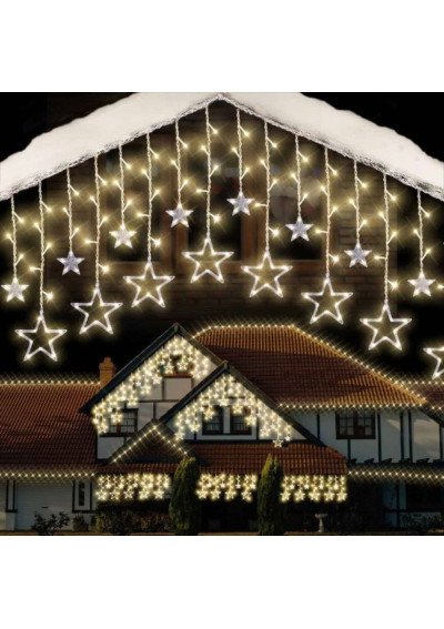Girlianda Užuolaida „Žvaigždės“ Šiltai Balta | 3x0,6m | IP44 | Girlianda.lt