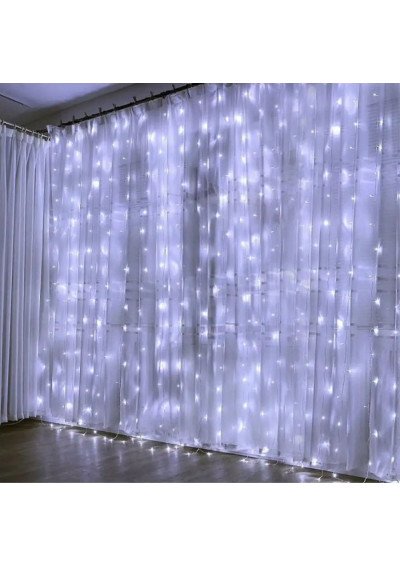 LED Užuolaida Girlianda 3x2m | Šaltai Balta | 8 Režimai | USB