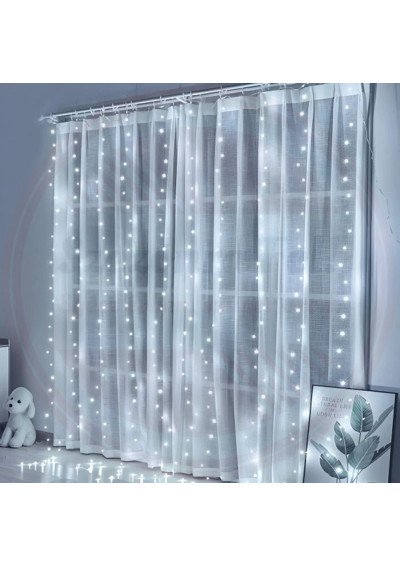 LED Užuolaida Girlianda 3x2m | Šaltai Balta | 8 Režimai | USB