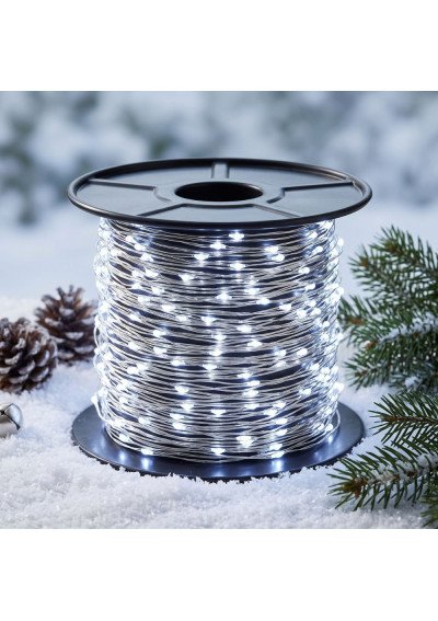 200m Girlianda Rasa 2000 LED Šaltai Balta (IP44, Pultelis) | Girlianda.lt